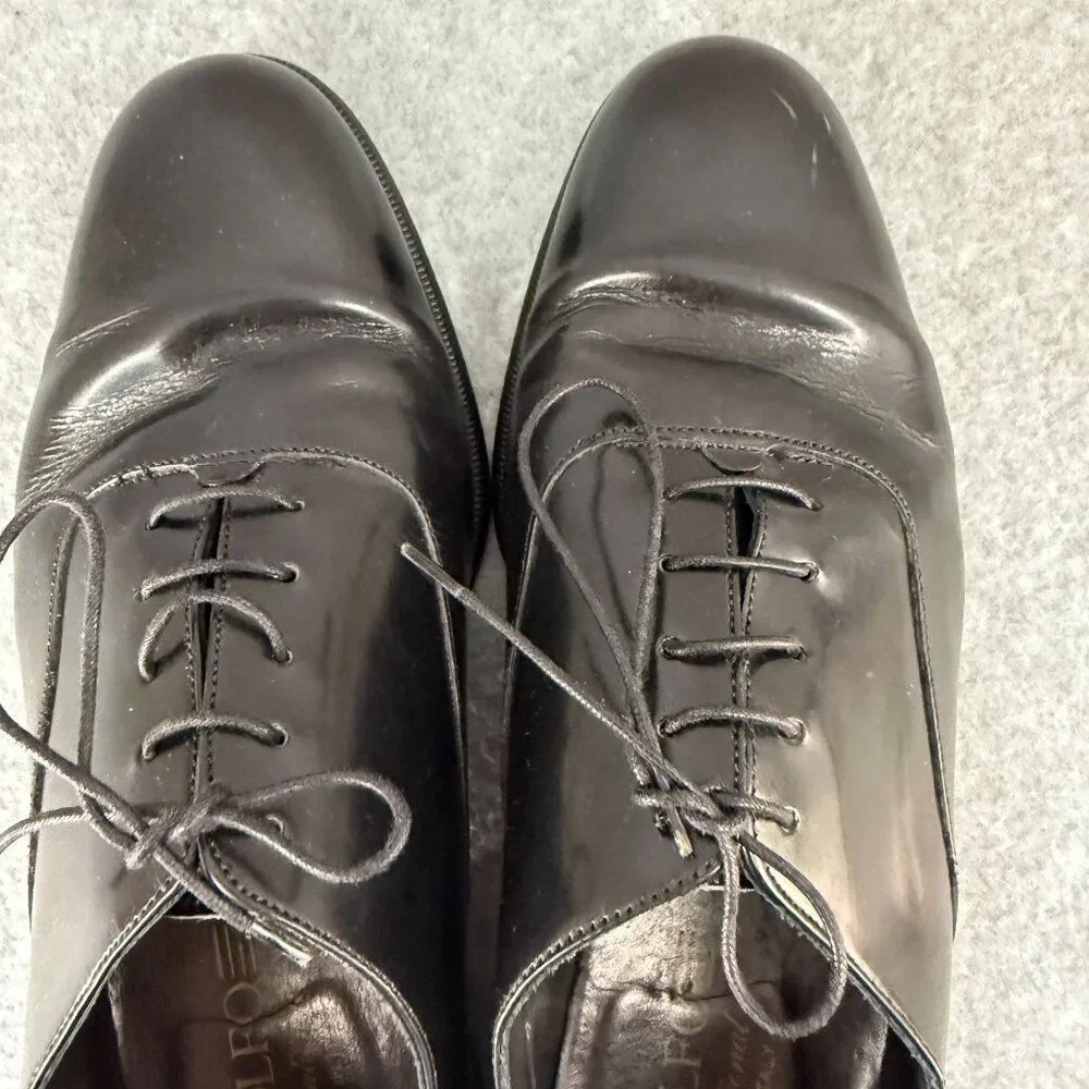 Adolfo Mens Size 9 Black Patent Leather Oxford Dress Shoes Lace‎ Up Office Round